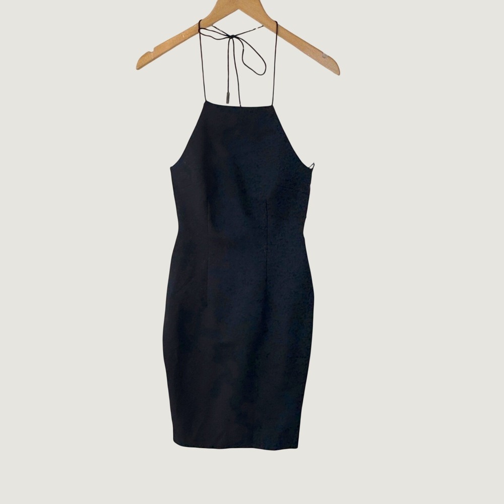Finders Halter Mini Dress Womens S‎ Black Sleek Cocktail Party Chic Bodycon LBD
